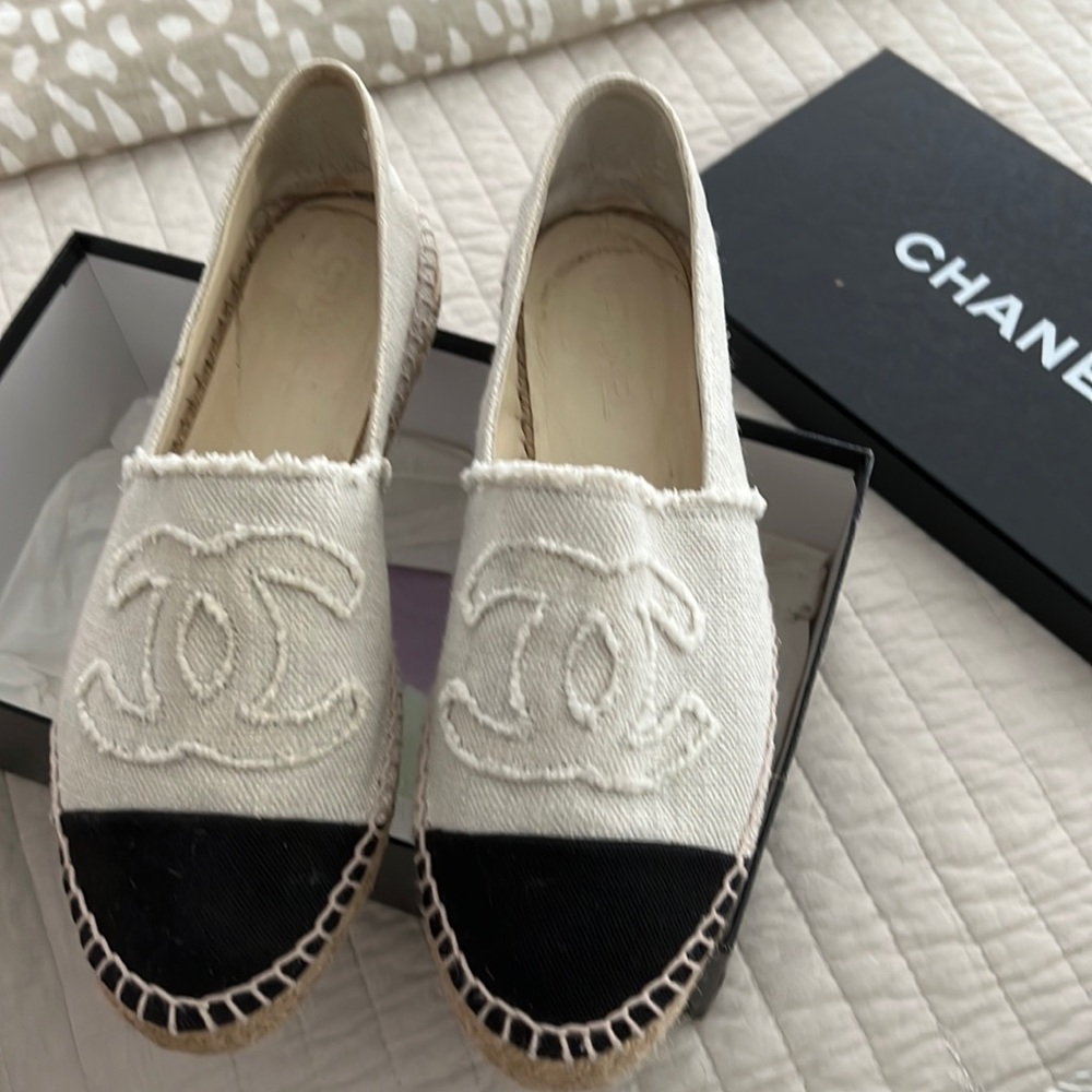 Chanel Espadrille Raw Canvas Woven Flats 40
